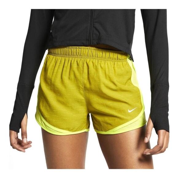Nike | Size L Dri Fit Running Shorts Neon Yellow Blue and White Stripe - Picture 1 of 16
